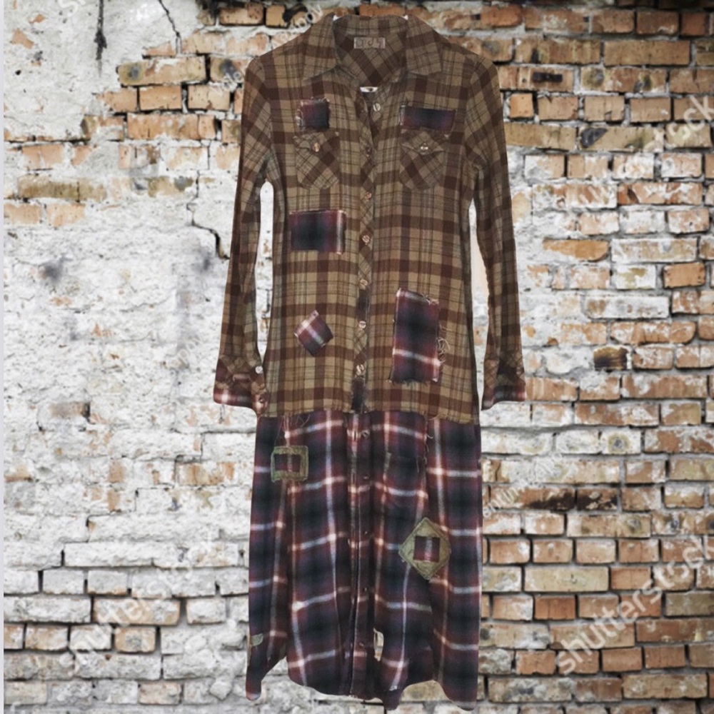 Upcycled Raggedy fringing & fraying boho hobo chic rustic patched flannel duster
